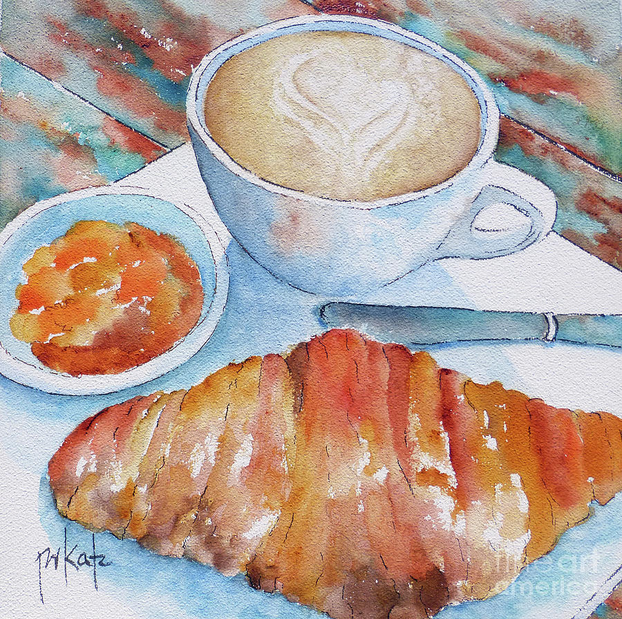 Morning Croissant Paris Painting by Pat Katz