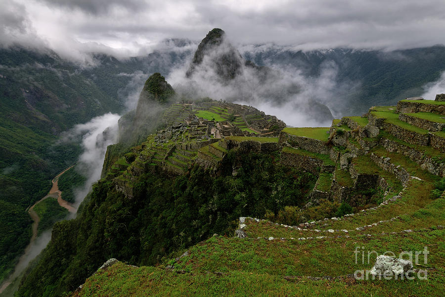 Morning Fog at Machu Picchu in Andes Mountains of Peru Photograph by Tom Schwabel
