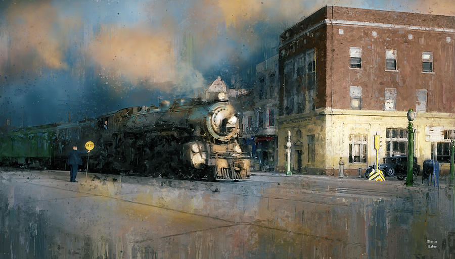 Morning Freight 1939 Dekalb Illinois Painting by Glenn Galen