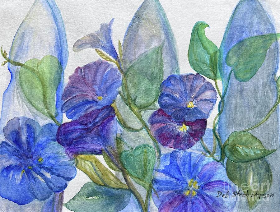 Morning Glories Painting by Deb Stroh-Larson