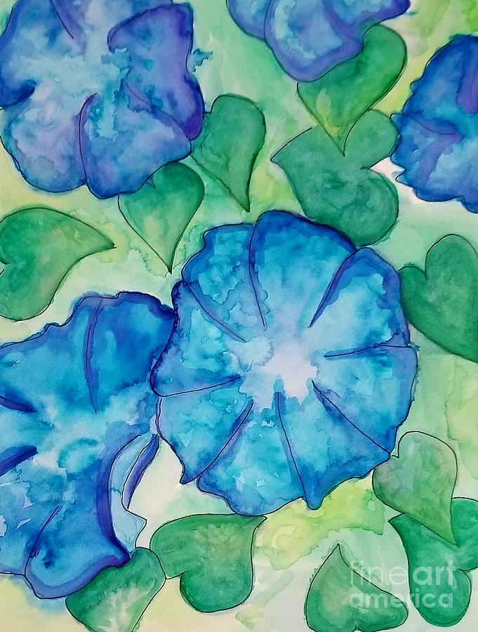 Morning Glories in Watercolor Painting by Expressions By Stephanie