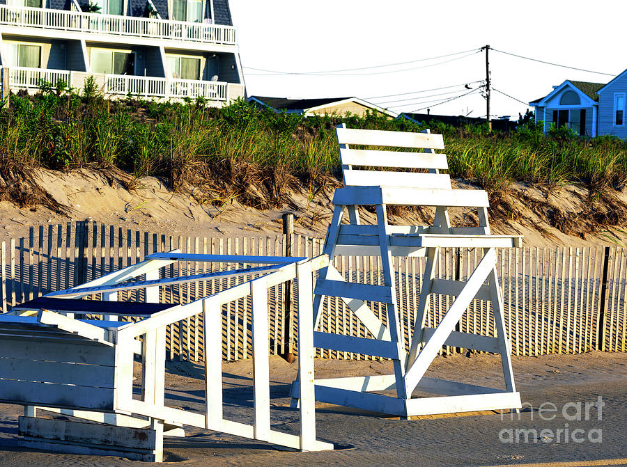 Morning Lifeguard Chairs in Beach Haven Photograph by John Rizzuto