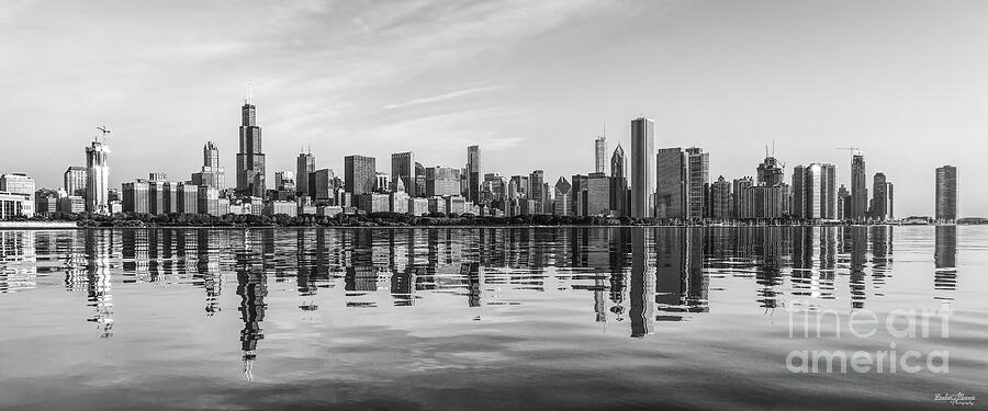 Morning Light Chicago Pano Grayscale Photograph by Jennifer White