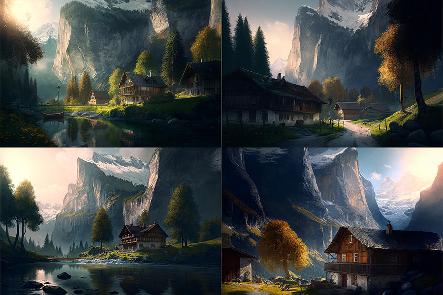 Fantasy Digital Art - Morning  Light  for  Lauterbrunnen  Switzerland  by Asar Studios by Celestial Images