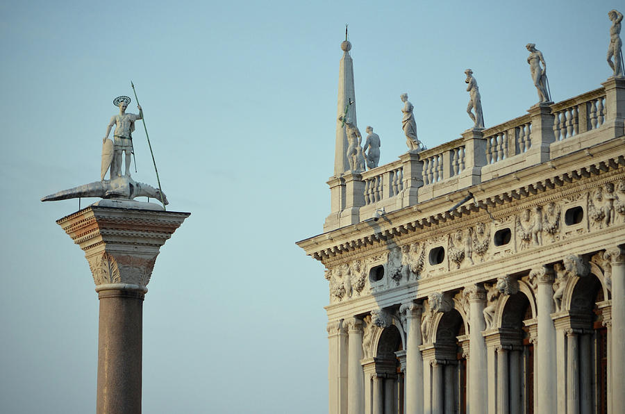 Morning Light on the Column of San Teodoro in Piazza San Marco Venice Italy Photograph by Shawn OBrien