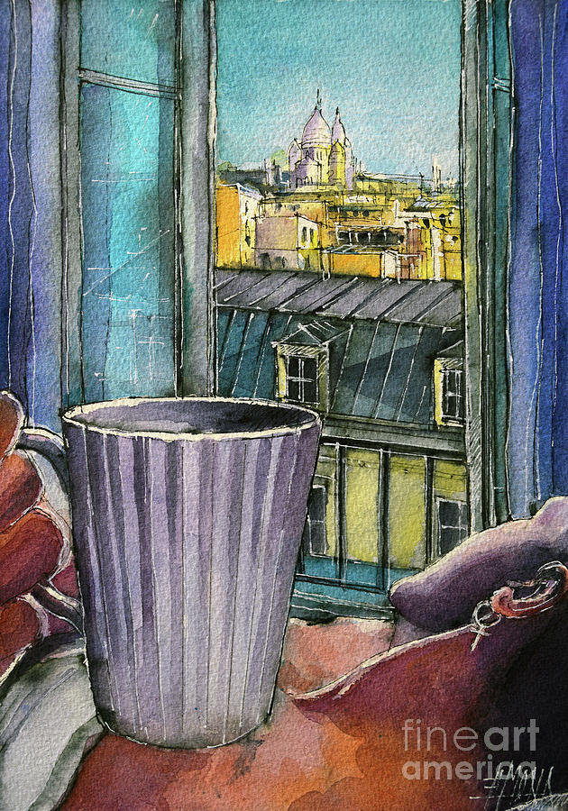 MORNING LOVE IN PARIS commissioned watercolor painting Mona Edulesco Painting by Mona Edulesco