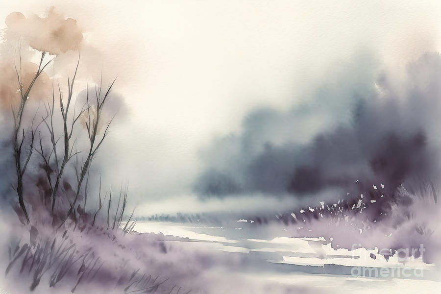 Abstract Painting - Morning Mist Watercolor Background by N Akkash
