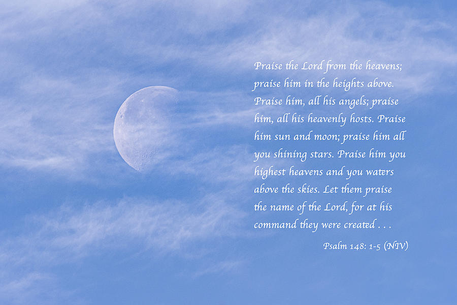 Morning Moon in Winter with Scripture Photograph by Joni Eskridge