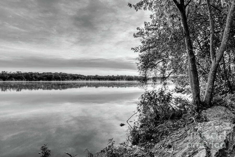 Morning Peace On The Lake Grayscale Photograph by Jennifer White