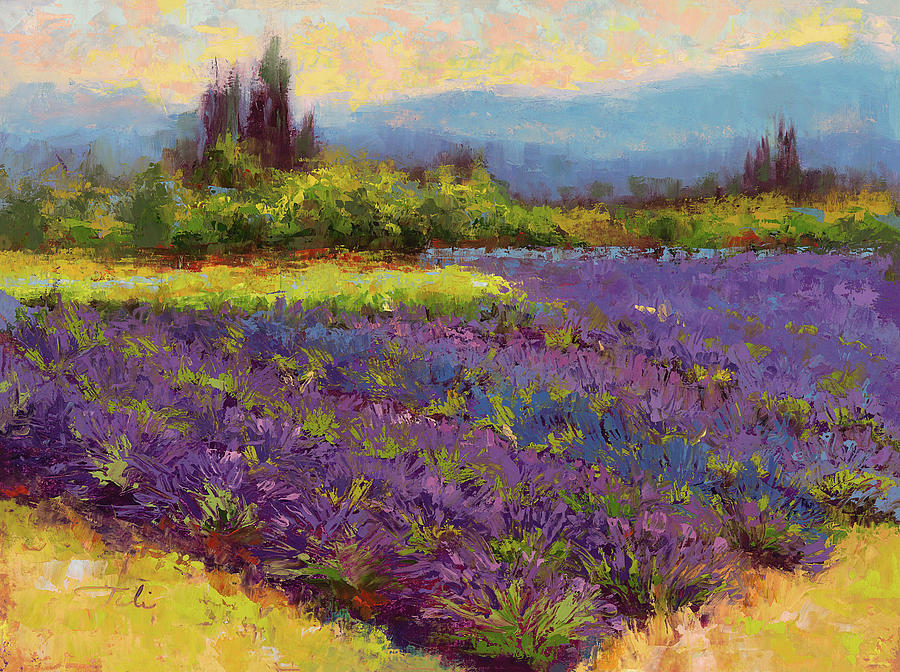 Morning Prelude - lavender landscape painting  Painting by Talya Johnson