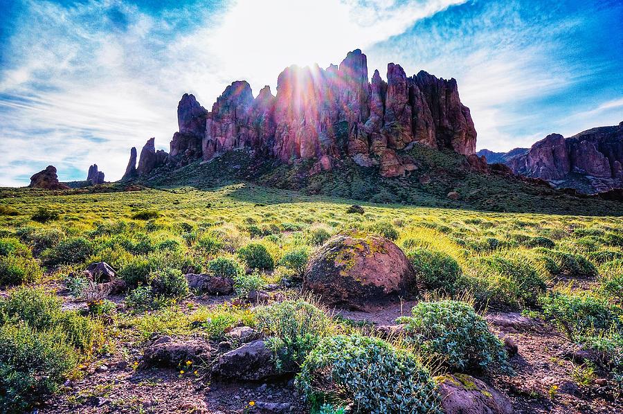 Morning Rays over Superstition Mountain Photograph by Lisa Spencer