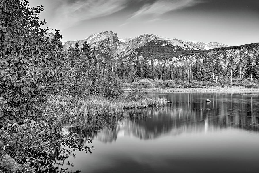 Morning Serenity At Sprague Lake - Black And White Edition Photograph