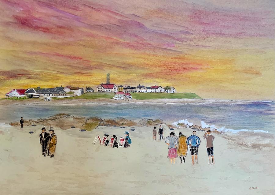 Morning  Sunrise  at Hampton Beach Painting by Anne Sands