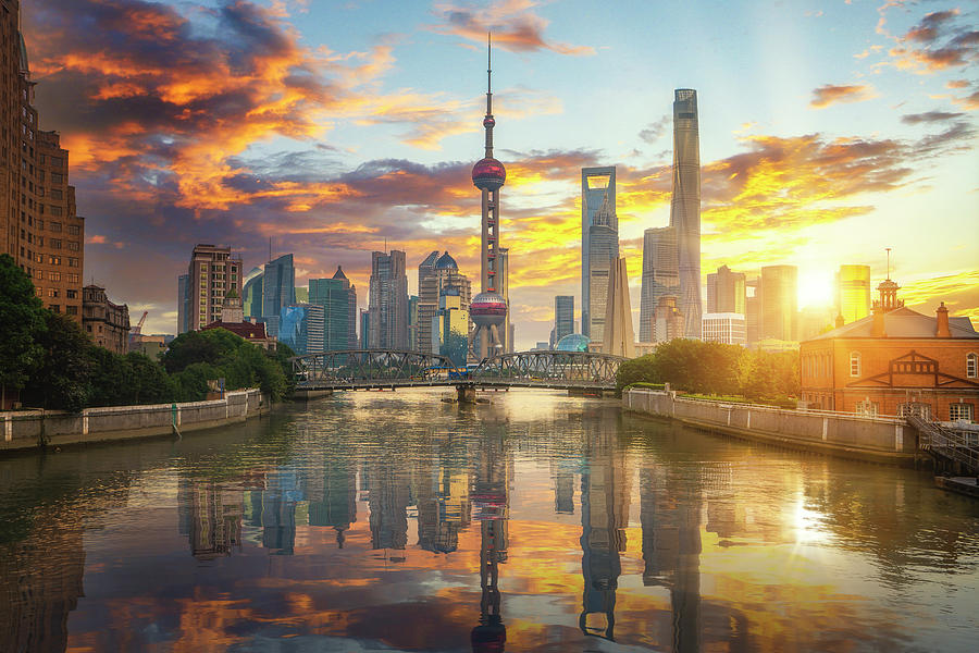 Morning Time In Shanghai City With Bridge And Building Backgroun Photograph by Anek Suwannaphoom