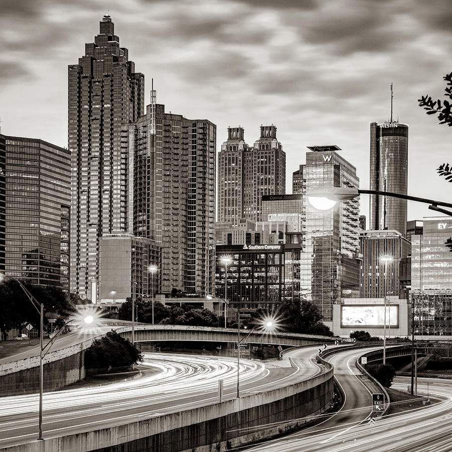 Morning Traffic and Atlanta Georgia Skyscrapers 1x1 Sepia Photograph by Gregory Ballos