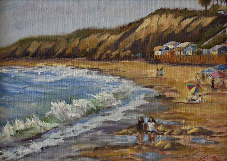 Morning walk at the beach Painting by Elisa Arancibia