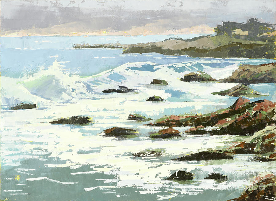 Morning Wave - Lovers Point Painting by PJ Kirk