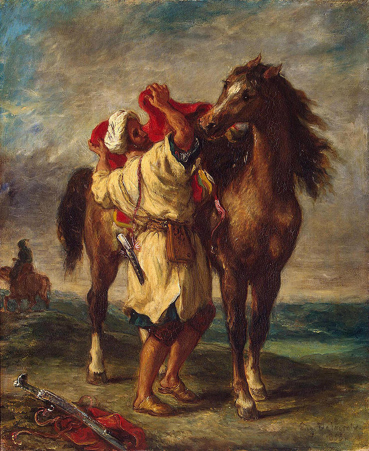 Moroccan Saddling His Horse 1855 Painting by Eugene Delacroix - Fine ...