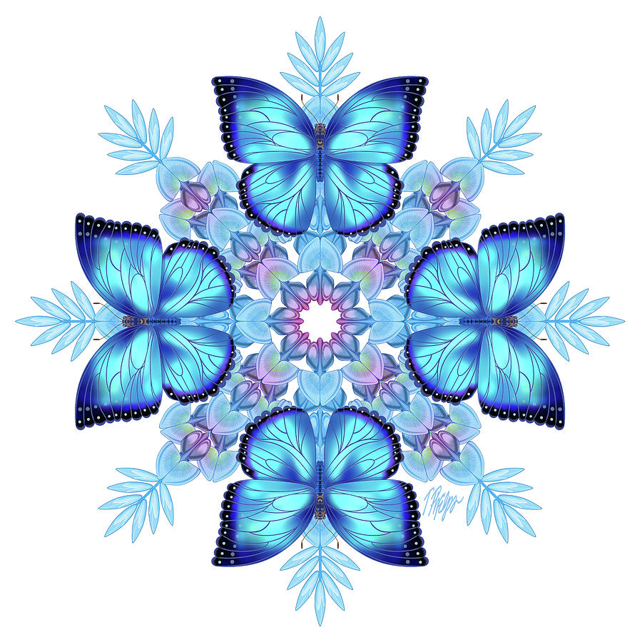 Morpho Butterfly Kudzu Blue Nature Mandala Digital Art by Tim Phelps