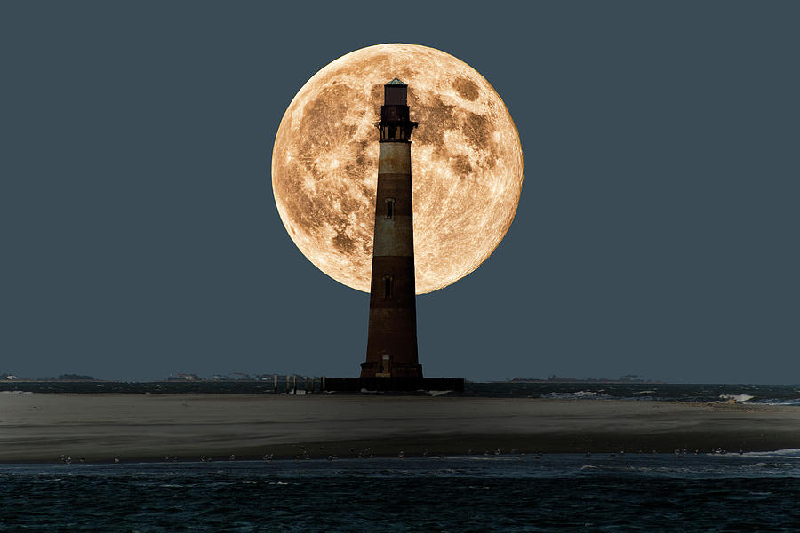 Morris Island Lighthouse Moonscape Photograph by Bill Barber
