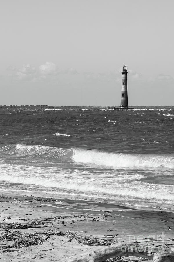 Morris Lighthouse And Ocean Waves Grayscale Photograph by Jennifer White