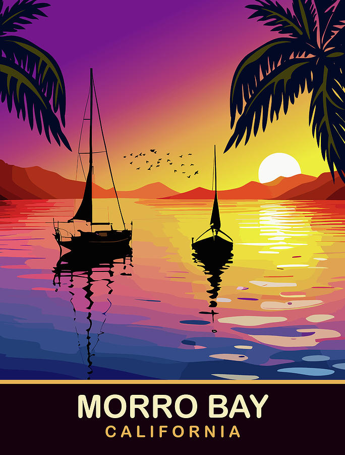 Sunset Digital Art - Morro Bay, California by Long Shot