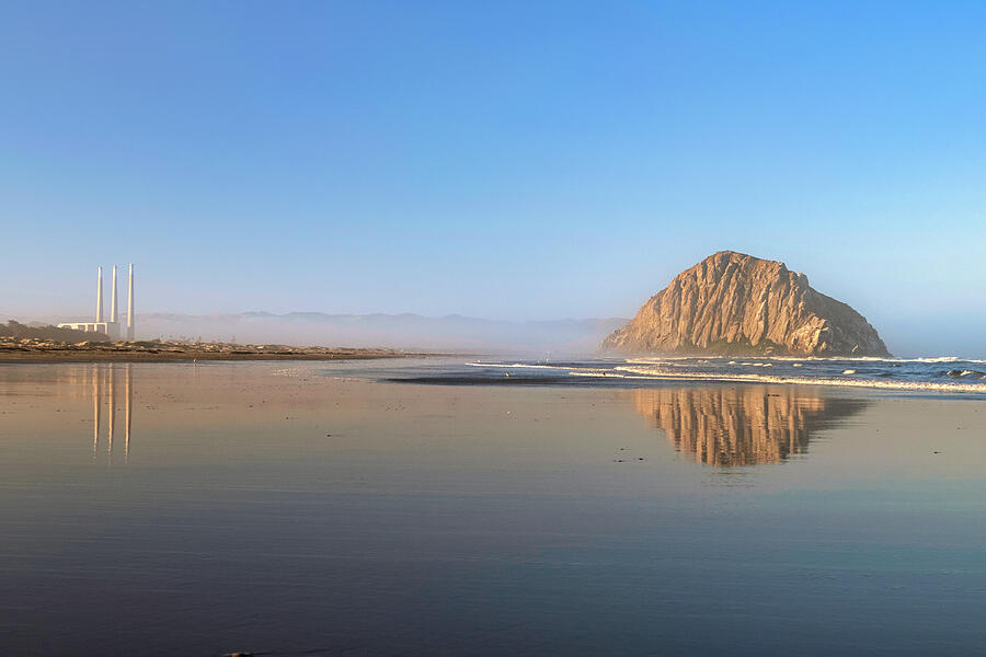 Morro Rock and Stacks Morning Reflection Photograph by Matthew DeGrushe
