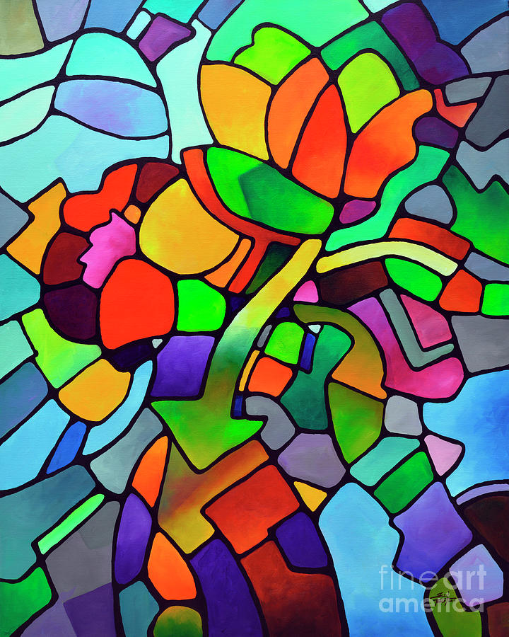 Mosaic Bouquet Painting by Sally Trace