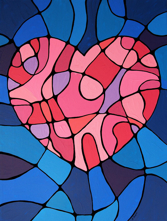Mosaic Heart Art - Treu Love - Sharon Cummings Painting by Sharon Cummings
