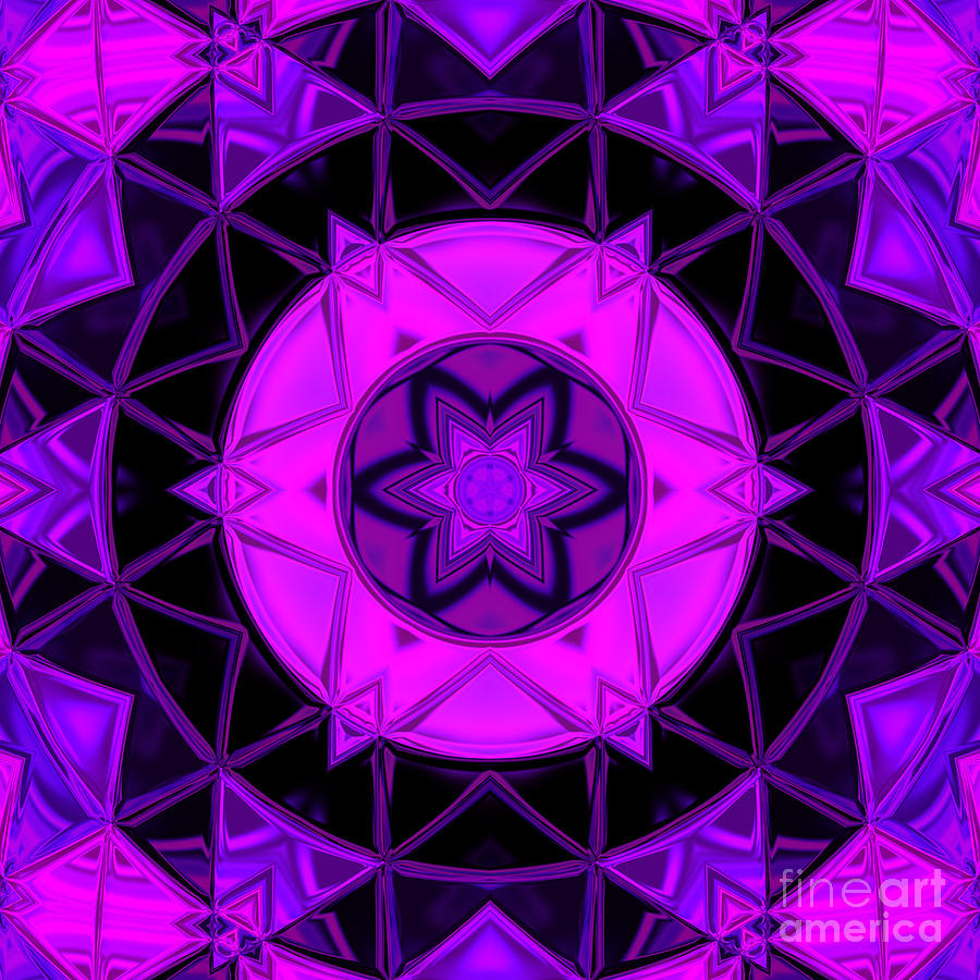 Abstract Digital Art - Mosaic Kaleidoscope Flower Purple and Black by Todd Emery