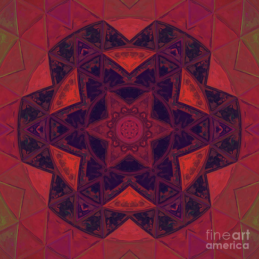 Abstract Digital Art - Mosaic Kaleidoscope Flower Purple and Red by Todd Emery