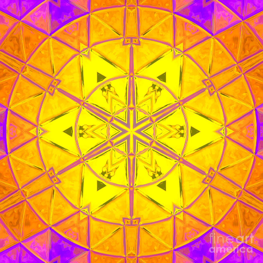 Abstract Digital Art - Mosaic Kaleidoscope Flower Yellow and Purple by Todd Emery