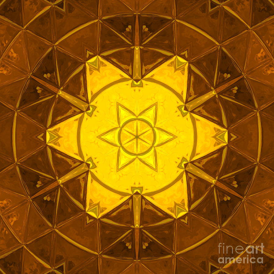 Abstract Digital Art - Mosaic Kaleidoscope Flower Yellow by Todd Emery