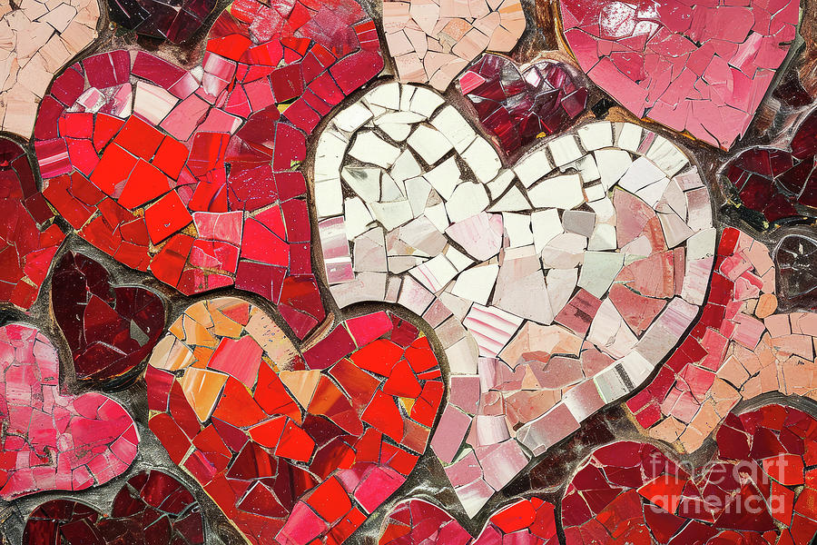 Valentines Day Painting - Mosaic Love Hearts by Tina LeCour