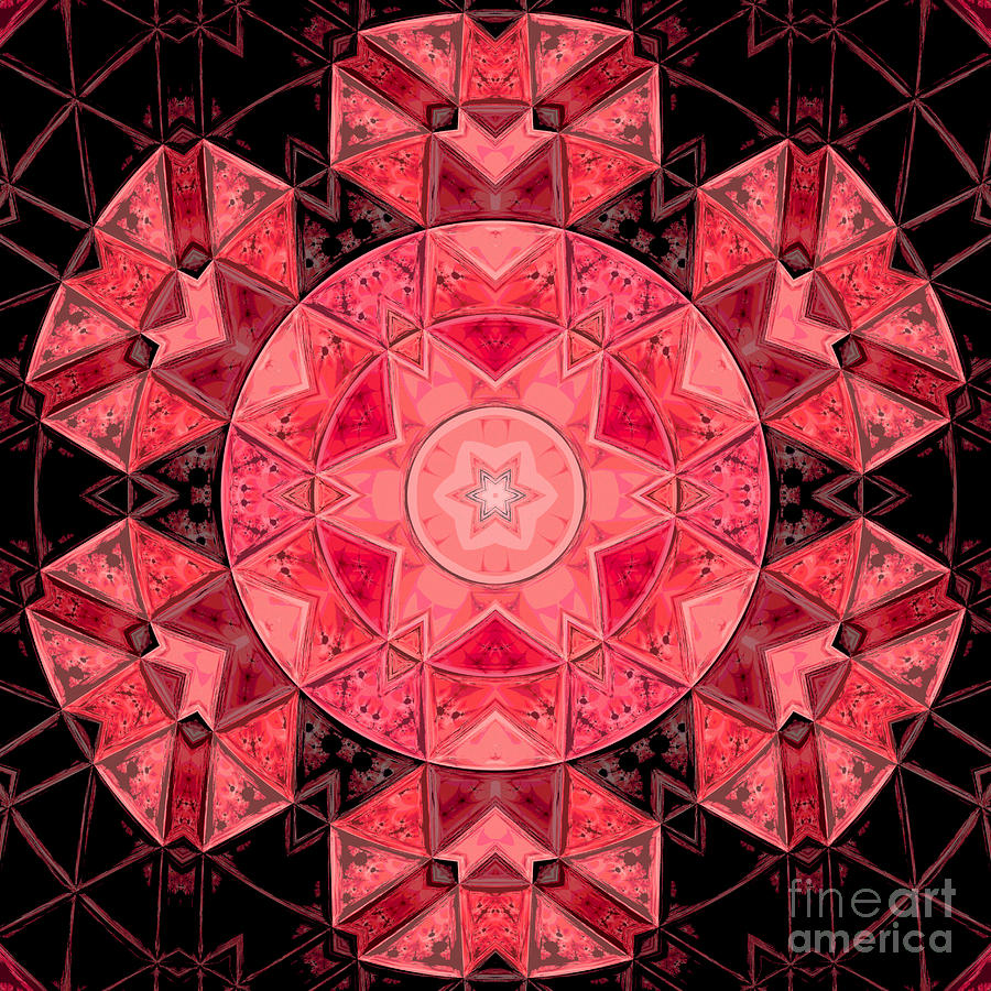 Abstract Digital Art - Mosaic Mandala Flower Pink and Black by Todd Emery