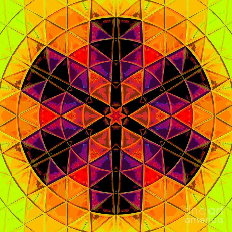 Abstract Digital Art - Mosaic Mandala Flower Red Purple and Orange by Todd Emery