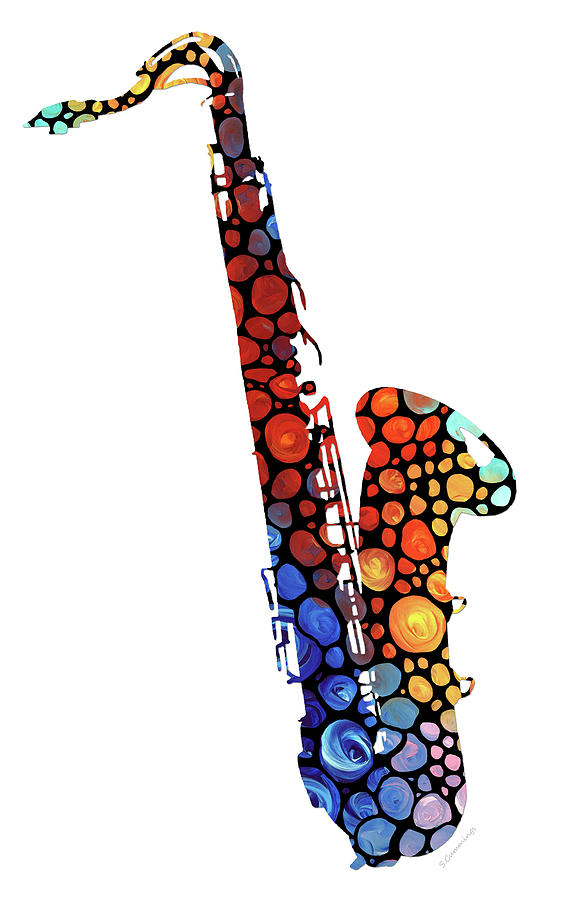 Mosaic Music Art - Colorful Saxophone Painting by Sharon Cummings