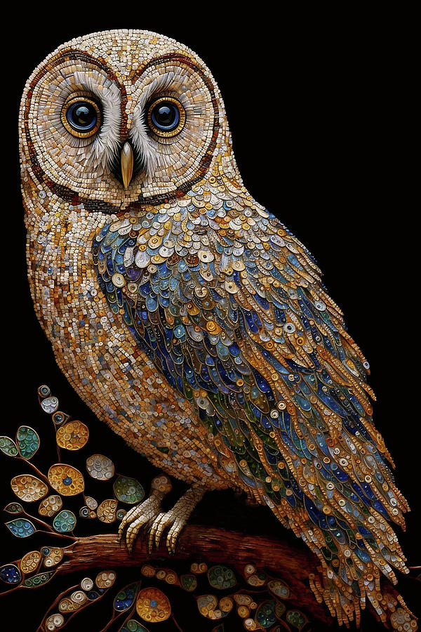 Mosaic Owl Digital Art by Peggy Collins