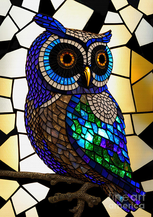 Mosaic Owl Stained Glass by Kaye Menner Digital Art by Kaye Menner