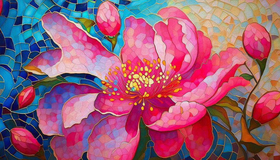 Mosaic Peony Mixed Media by Susan Rydberg Mosaic Peony Mixed Media by Susan Rydberg