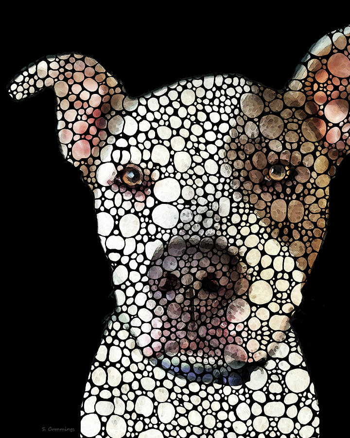 Mosaic Pit bull Dog Art Painting by Sharon Cummings
