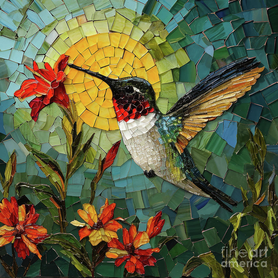 Hummingbird Painting - Mosaic Ruby by Tina LeCour