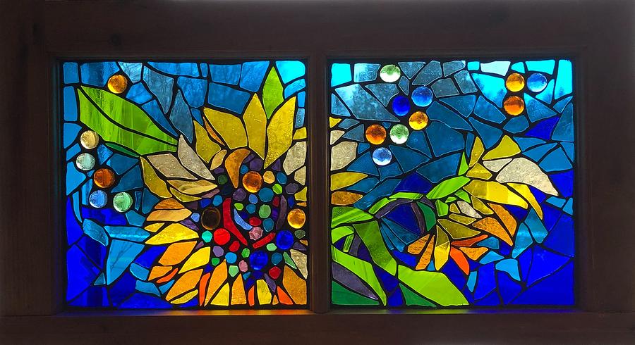 Mosaic stained glass - Sunflowers Glass Art by Catherine Van Der Woerd