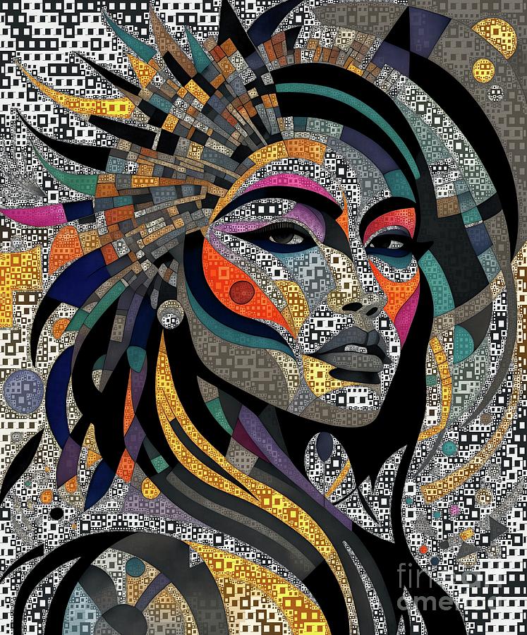 Mosaic Style Native American Portrait - 01130 Digital Art by Philip Preston