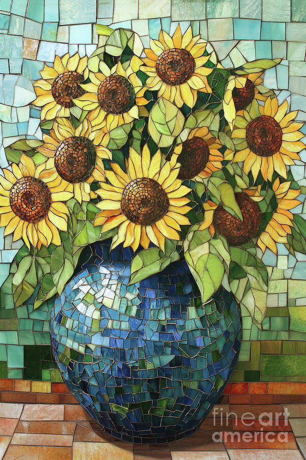 Mosaic Sunflowers 2 Painting by Tina LeCour Mosaic Sunflowers 2 Painting by Tina LeCour