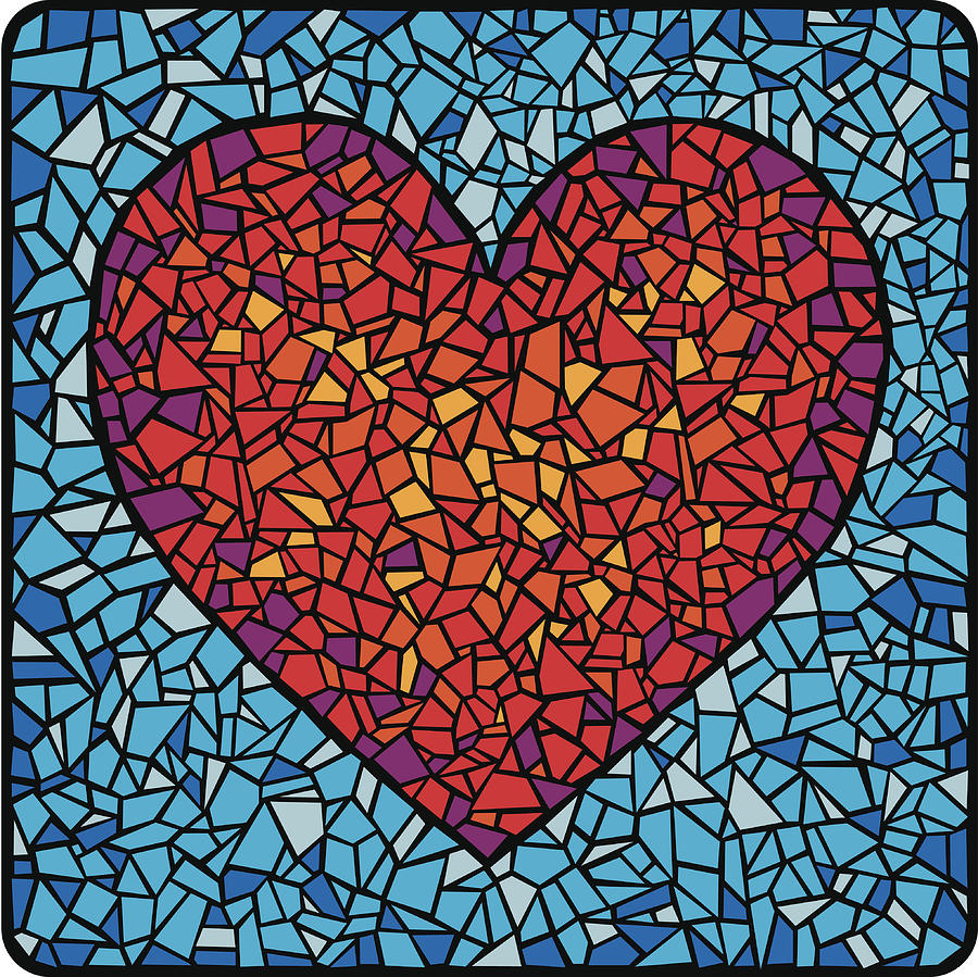 Mosaic Tile Heart Drawing by Irma Burns