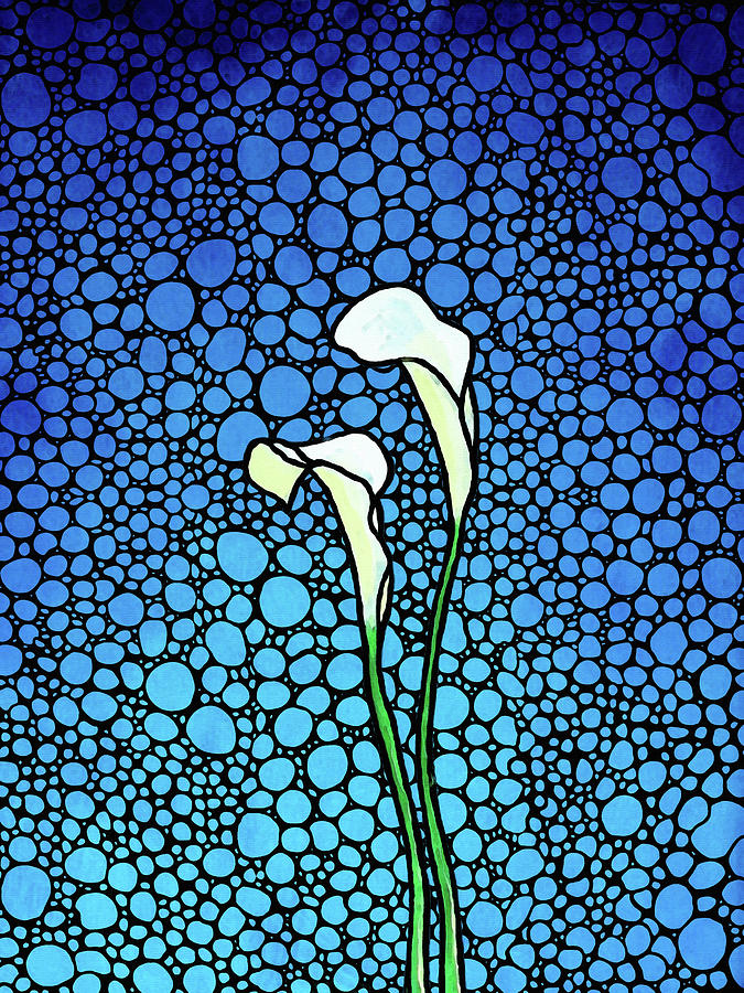 Mosaic White Lilies - Flower Art - Sharon Cummings Painting by Sharon Cummings