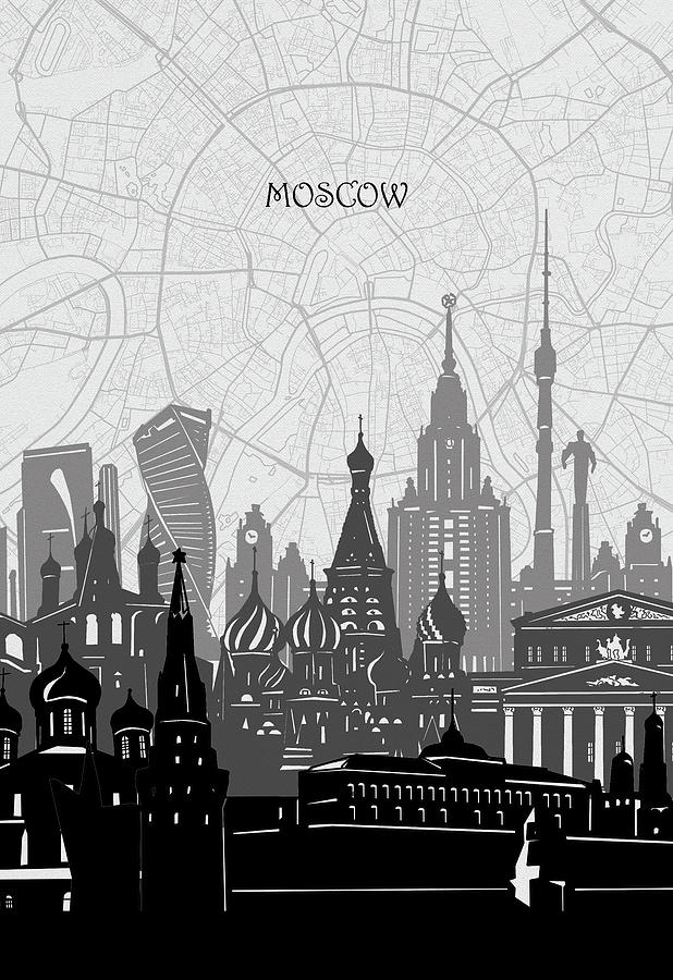 Moscow Digital Art - Moscow Cityscape Map by Bekim M