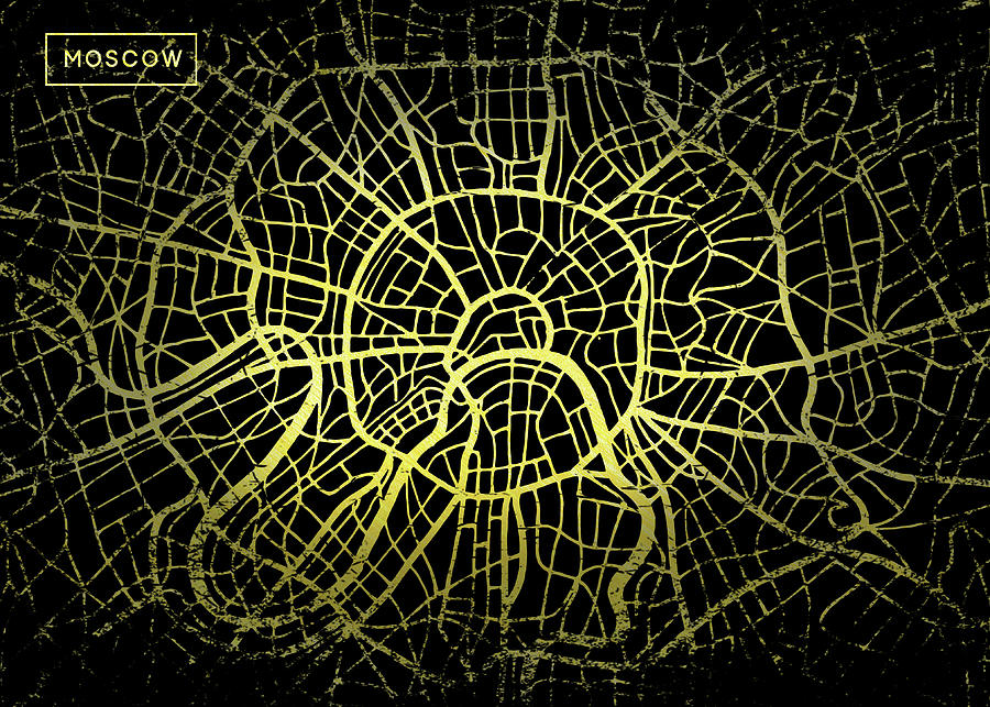 Moscow Map in Gold and Black Digital Art by Sambel Pedes