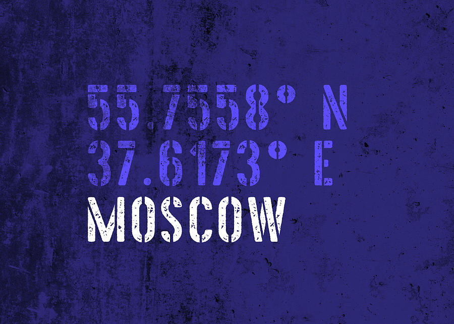 Moscow Russia City Coordinates Grunge Distressed Vintage Typography